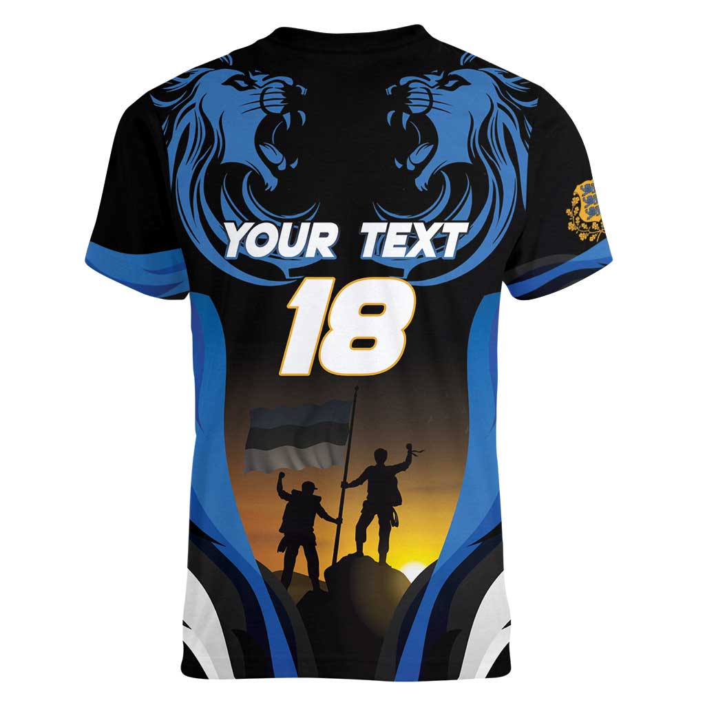 Custom Estonia National Flag Day Women V-Neck T-Shirt Mu isamaa, mu onn ja room