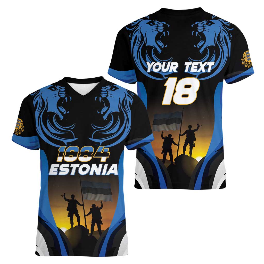 Custom Estonia National Flag Day Women V-Neck T-Shirt Mu isamaa, mu onn ja room