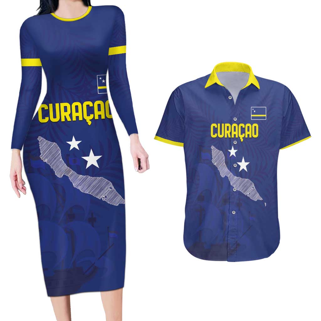 Custom Curacao Football Couples Matching Long Sleeve Bodycon Dress and Hawaiian Shirt La Pantera Negra