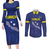 Custom Curacao Football Couples Matching Long Sleeve Bodycon Dress and Long Sleeve Button Shirt La Pantera Negra