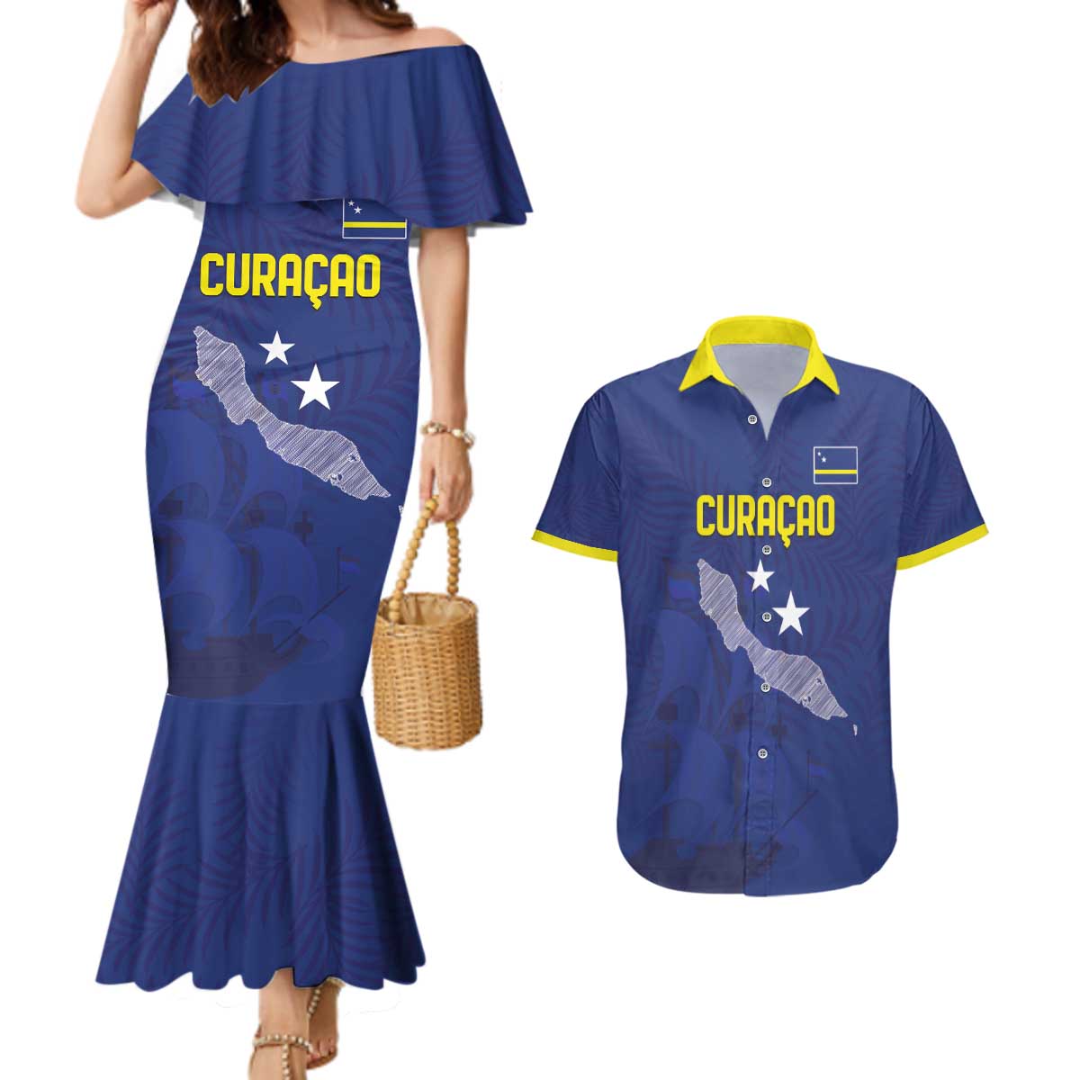 Custom Curacao Football Couples Matching Mermaid Dress and Hawaiian Shirt La Pantera Negra