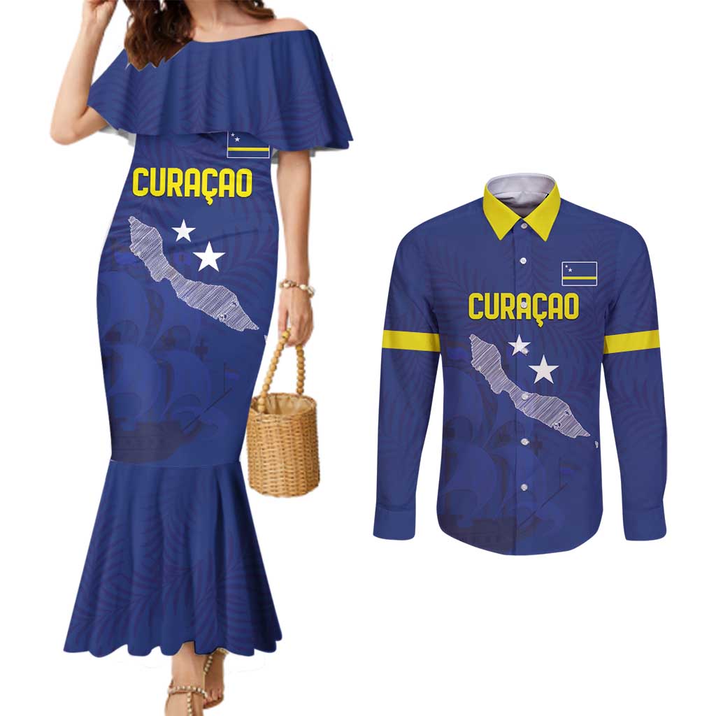 Custom Curacao Football Couples Matching Mermaid Dress and Long Sleeve Button Shirt La Pantera Negra