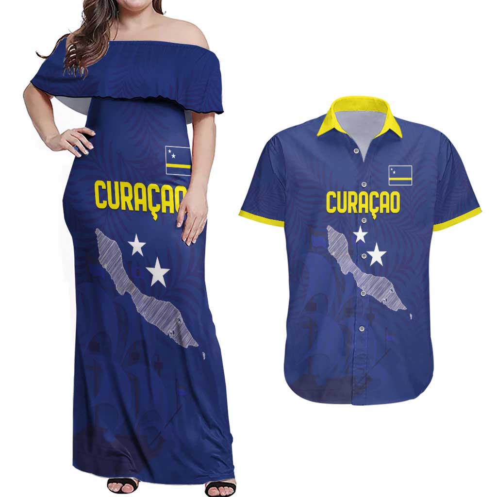 Custom Curacao Football Couples Matching Off Shoulder Maxi Dress and Hawaiian Shirt La Pantera Negra