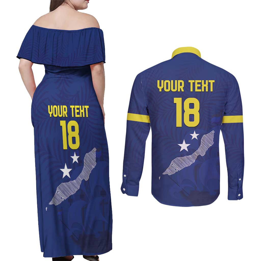 Custom Curacao Football Couples Matching Off Shoulder Maxi Dress and Long Sleeve Button Shirt La Pantera Negra