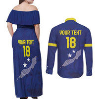 Custom Curacao Football Couples Matching Off Shoulder Maxi Dress and Long Sleeve Button Shirt La Pantera Negra