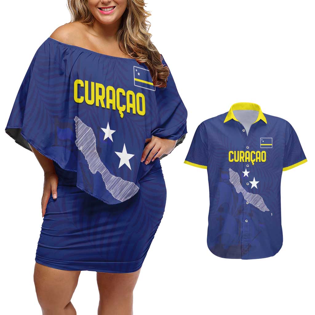 Custom Curacao Football Couples Matching Off Shoulder Short Dress and Hawaiian Shirt La Pantera Negra
