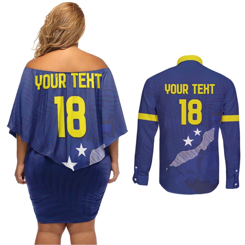 Custom Curacao Football Couples Matching Off Shoulder Short Dress and Long Sleeve Button Shirt La Pantera Negra