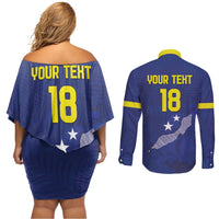 Custom Curacao Football Couples Matching Off Shoulder Short Dress and Long Sleeve Button Shirt La Pantera Negra