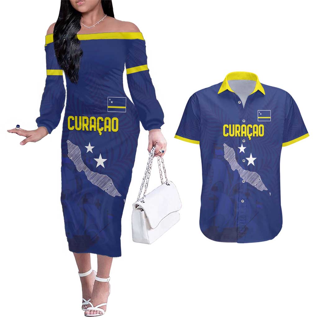 Custom Curacao Football Couples Matching Off The Shoulder Long Sleeve Dress and Hawaiian Shirt La Pantera Negra