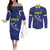 Custom Curacao Football Couples Matching Off The Shoulder Long Sleeve Dress and Long Sleeve Button Shirt La Pantera Negra
