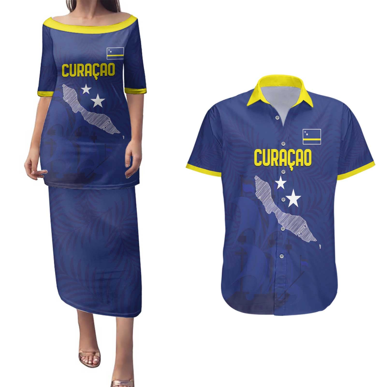 Custom Curacao Football Couples Matching Puletasi and Hawaiian Shirt La Pantera Negra
