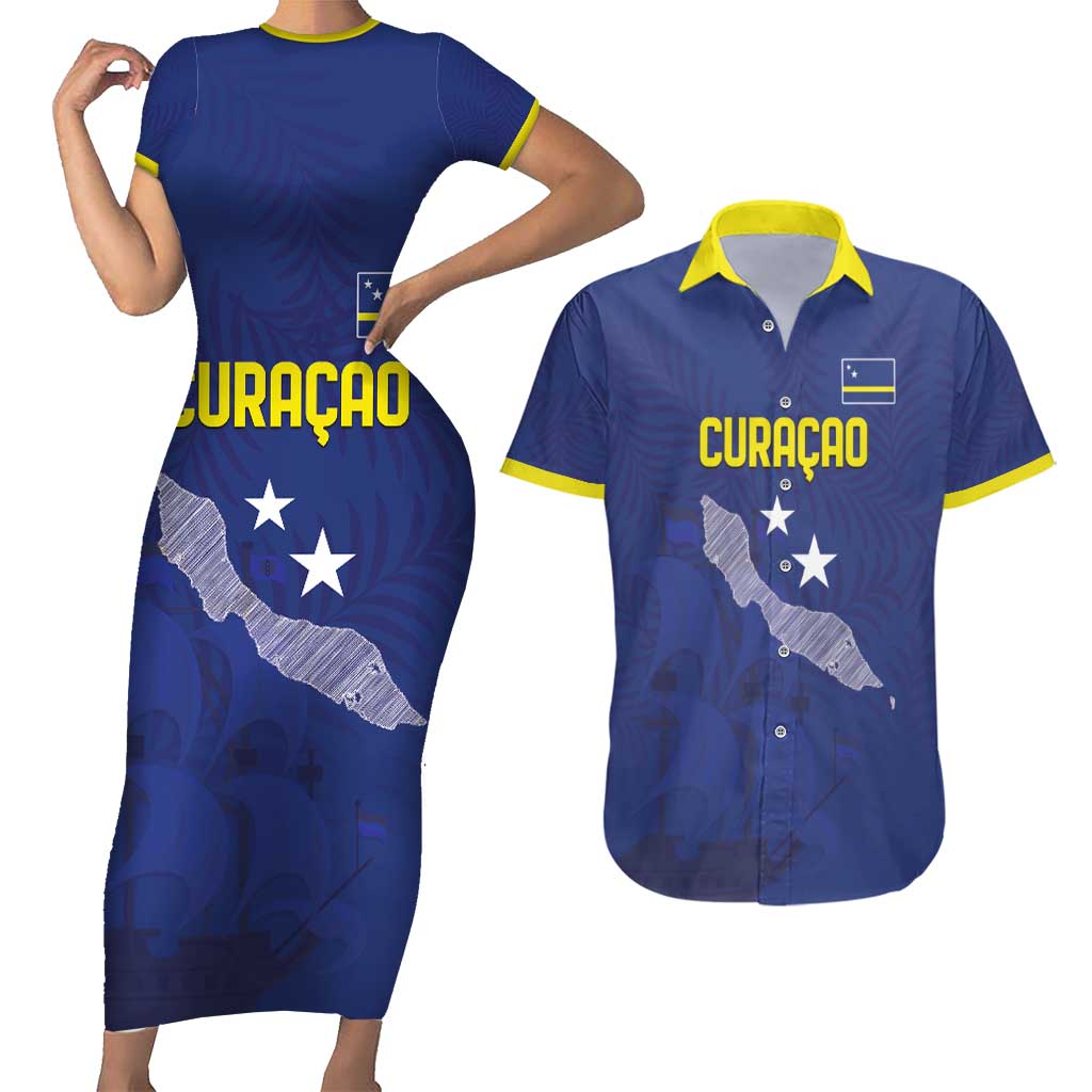 Custom Curacao Football Couples Matching Short Sleeve Bodycon Dress and Hawaiian Shirt La Pantera Negra