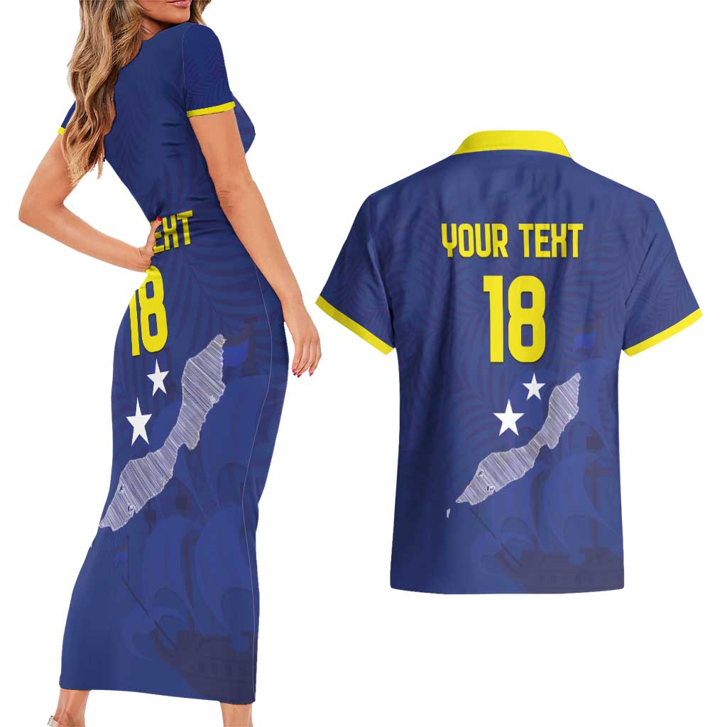 Custom Curacao Football Couples Matching Short Sleeve Bodycon Dress and Hawaiian Shirt La Pantera Negra