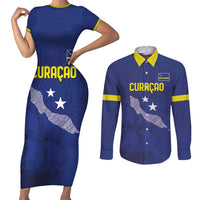 Custom Curacao Football Couples Matching Short Sleeve Bodycon Dress and Long Sleeve Button Shirt La Pantera Negra