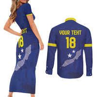 Custom Curacao Football Couples Matching Short Sleeve Bodycon Dress and Long Sleeve Button Shirt La Pantera Negra