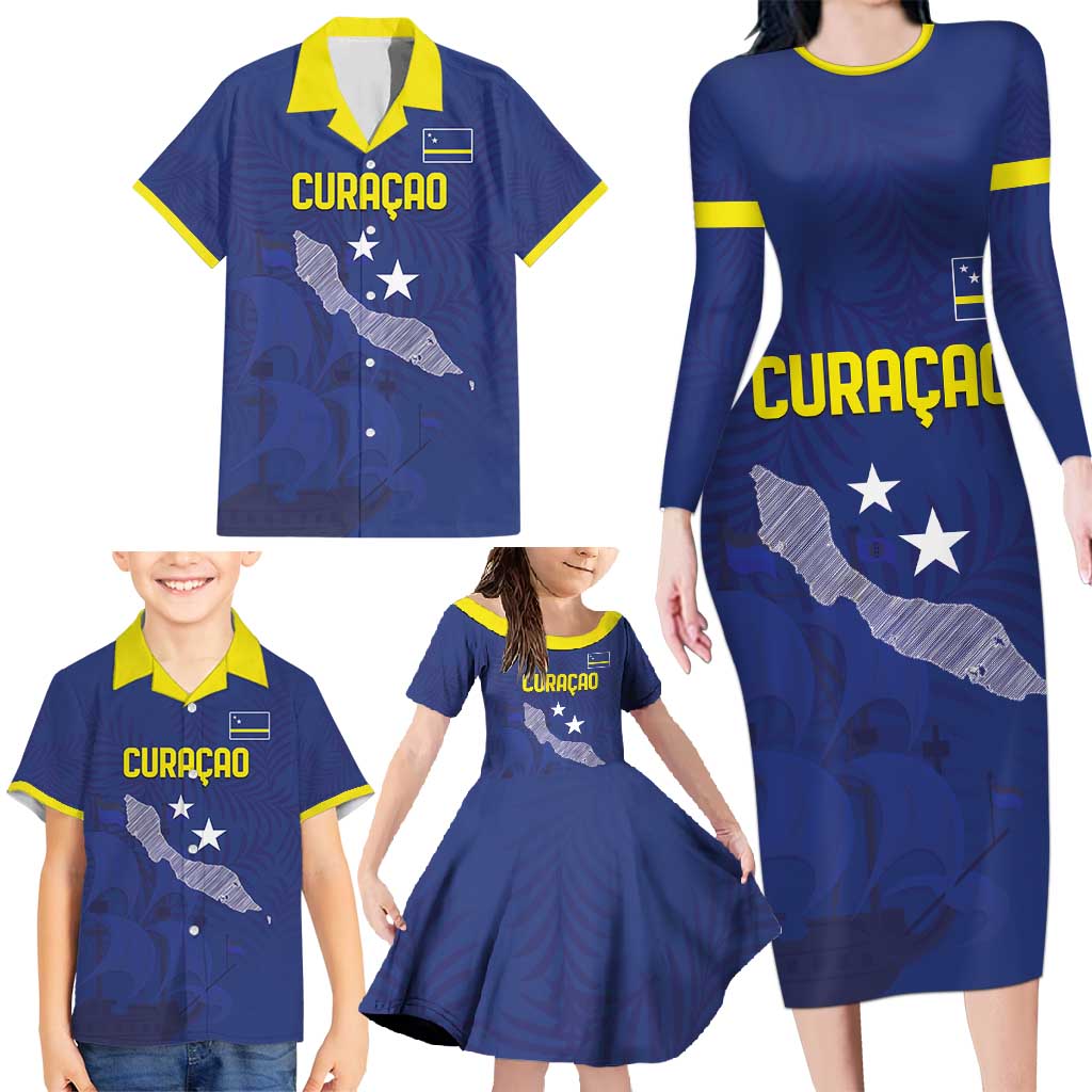 Custom Curacao Football Family Matching Long Sleeve Bodycon Dress and Hawaiian Shirt La Pantera Negra