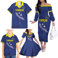 Custom Curacao Football Family Matching Off The Shoulder Long Sleeve Dress and Hawaiian Shirt La Pantera Negra