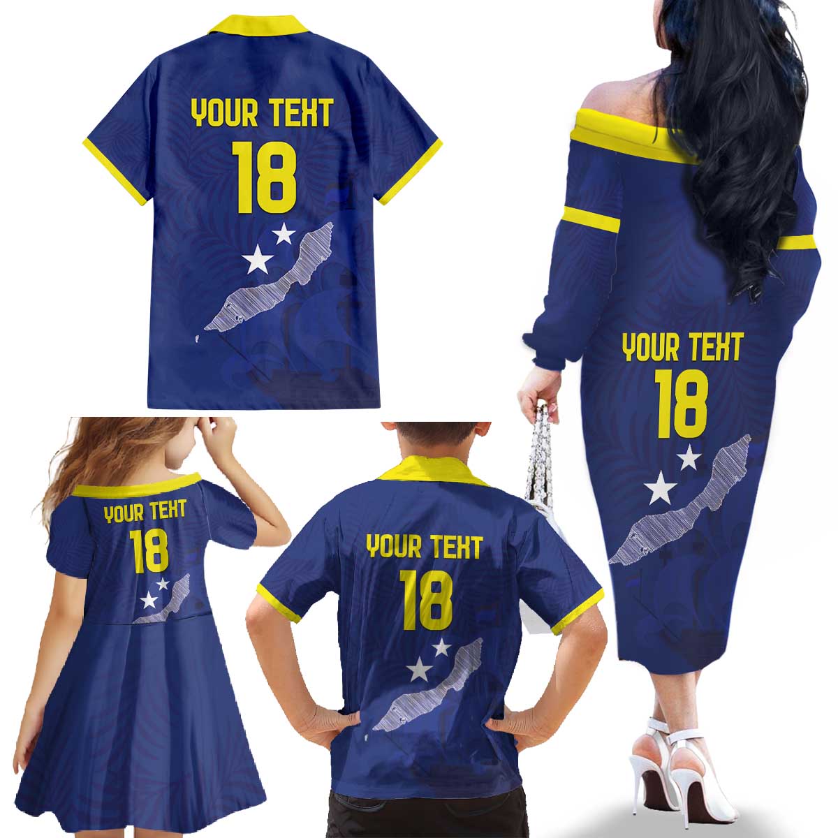Custom Curacao Football Family Matching Off The Shoulder Long Sleeve Dress and Hawaiian Shirt La Pantera Negra