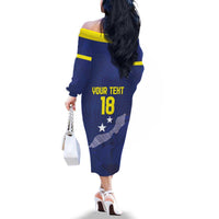Custom Curacao Football Family Matching Off The Shoulder Long Sleeve Dress and Hawaiian Shirt La Pantera Negra