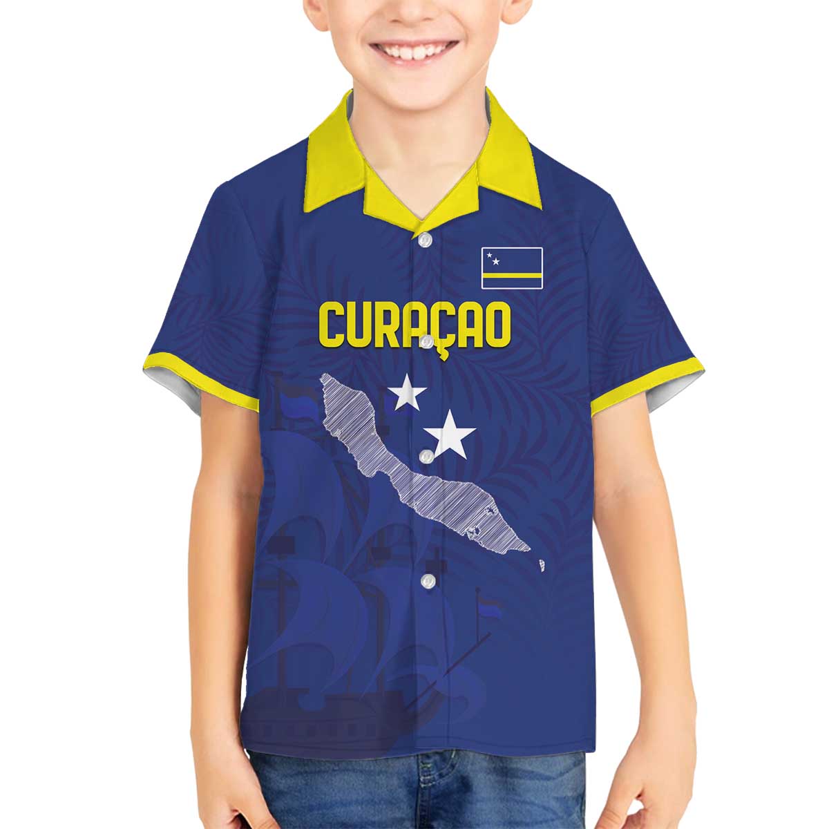Custom Curacao Football Family Matching Off The Shoulder Long Sleeve Dress and Hawaiian Shirt La Pantera Negra