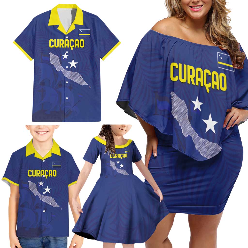 Custom Curacao Football Family Matching Off Shoulder Short Dress and Hawaiian Shirt La Pantera Negra