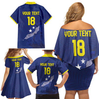Custom Curacao Football Family Matching Off Shoulder Short Dress and Hawaiian Shirt La Pantera Negra
