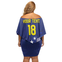 Custom Curacao Football Family Matching Off Shoulder Short Dress and Hawaiian Shirt La Pantera Negra