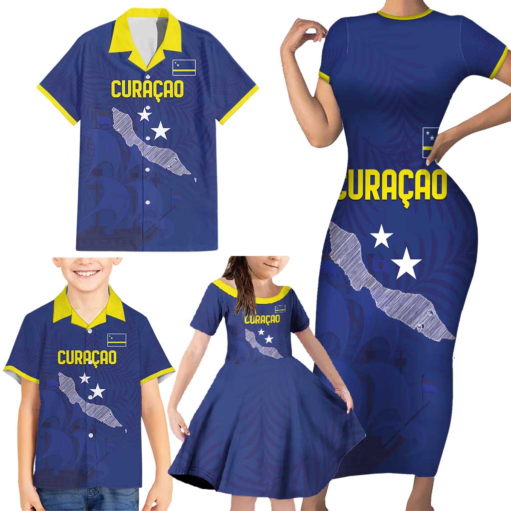 Custom Curacao Football Family Matching Short Sleeve Bodycon Dress and Hawaiian Shirt La Pantera Negra