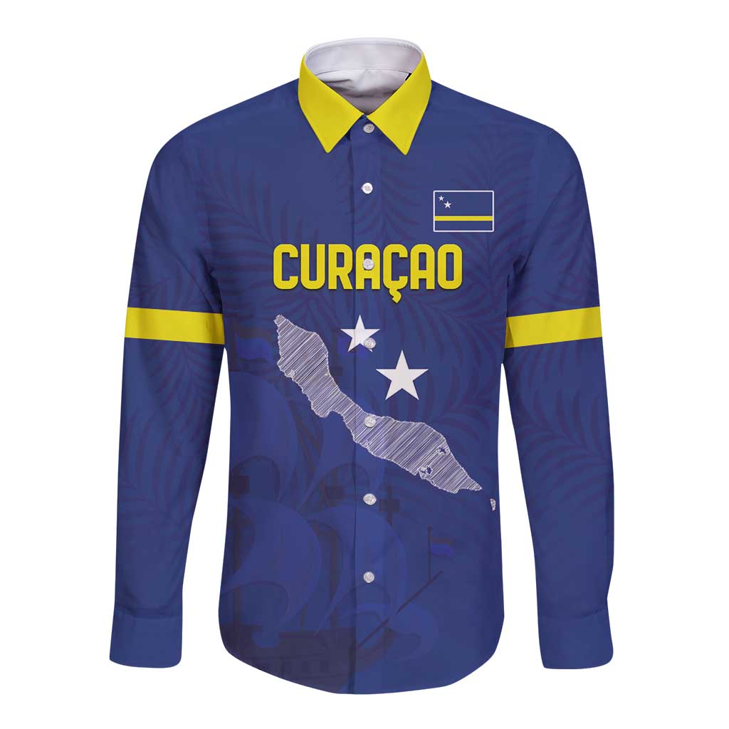 Custom Curacao Football Long Sleeve Button Shirt La Pantera Negra