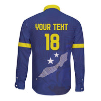 Custom Curacao Football Long Sleeve Button Shirt La Pantera Negra