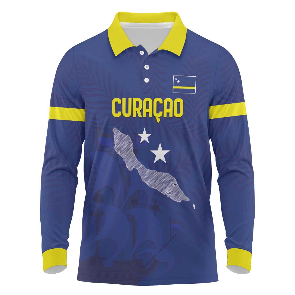 Custom Curacao Football Long Sleeve Polo Shirt La Pantera Negra