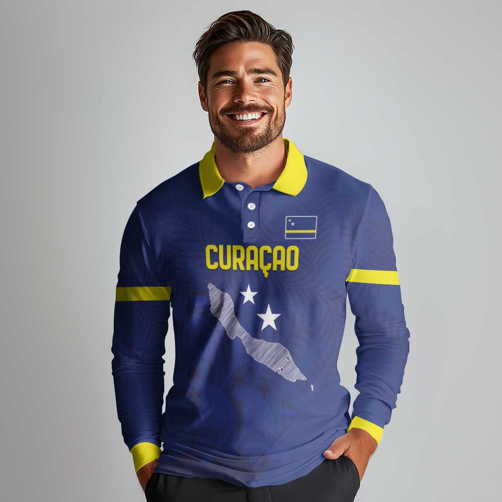 Custom Curacao Football Long Sleeve Polo Shirt La Pantera Negra
