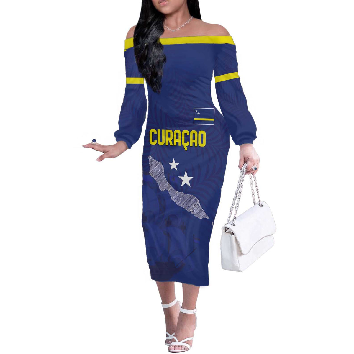 Custom Curacao Football Off The Shoulder Long Sleeve Dress La Pantera Negra