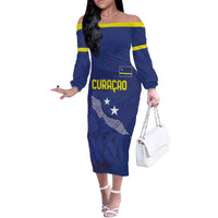 Custom Curacao Football Off The Shoulder Long Sleeve Dress La Pantera Negra