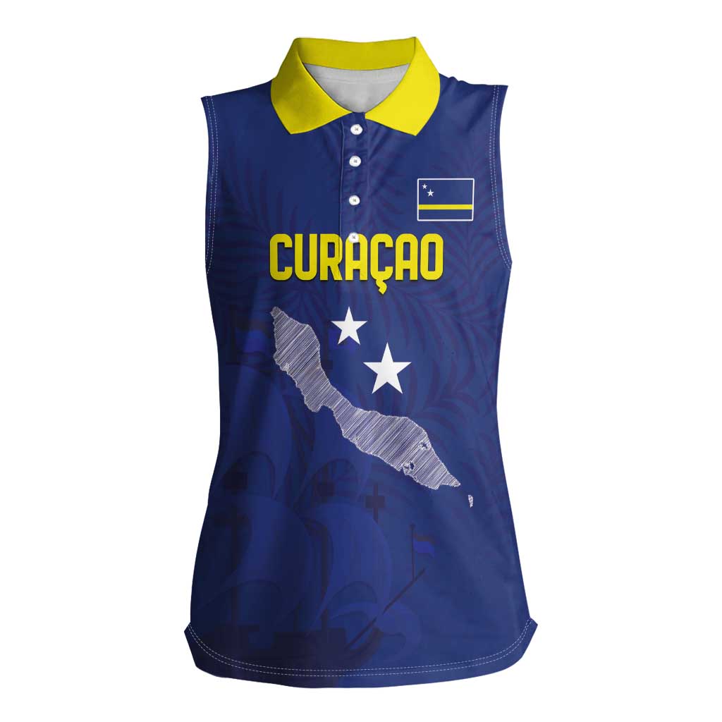 Custom Curacao Football Women Sleeveless Polo Shirt La Pantera Negra