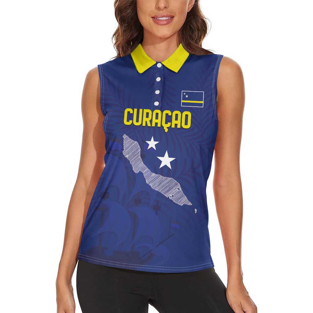 Custom Curacao Football Women Sleeveless Polo Shirt La Pantera Negra
