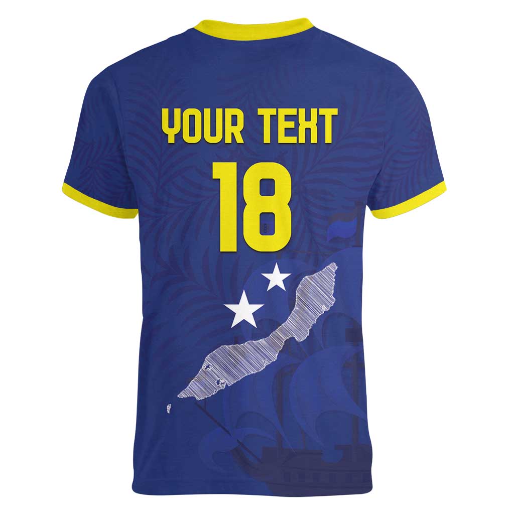 Custom Curacao Football Women V-Neck T-Shirt La Pantera Negra