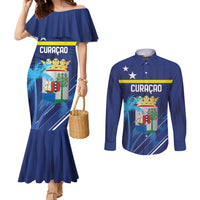 Personalized Curacao Flag Day Couples Matching Mermaid Dress and Long Sleeve Button Shirt Dia di Bandera