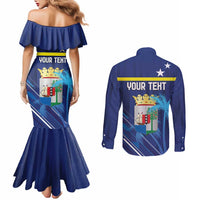 Personalized Curacao Flag Day Couples Matching Mermaid Dress and Long Sleeve Button Shirt Dia di Bandera