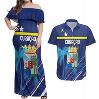 Personalized Curacao Flag Day Couples Matching Off Shoulder Maxi Dress and Hawaiian Shirt Dia di Bandera