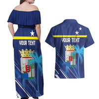 Personalized Curacao Flag Day Couples Matching Off Shoulder Maxi Dress and Hawaiian Shirt Dia di Bandera