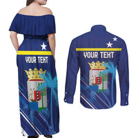 Personalized Curacao Flag Day Couples Matching Off Shoulder Maxi Dress and Long Sleeve Button Shirt Dia di Bandera