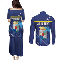 Personalized Curacao Flag Day Couples Matching Puletasi and Long Sleeve Button Shirt Dia di Bandera