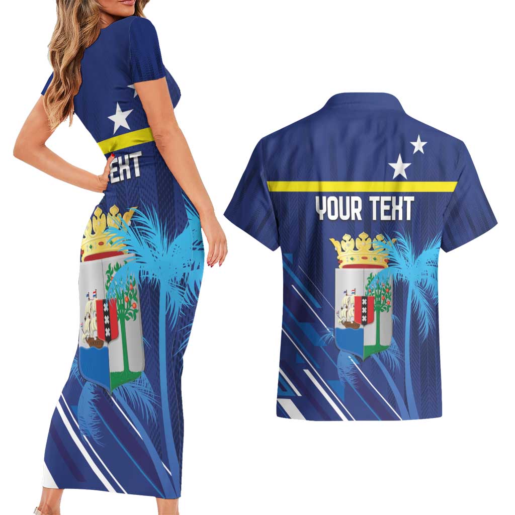 Personalized Curacao Flag Day Couples Matching Short Sleeve Bodycon Dress and Hawaiian Shirt Dia di Bandera