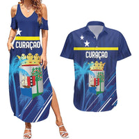 Personalized Curacao Flag Day Couples Matching Summer Maxi Dress and Hawaiian Shirt Dia di Bandera