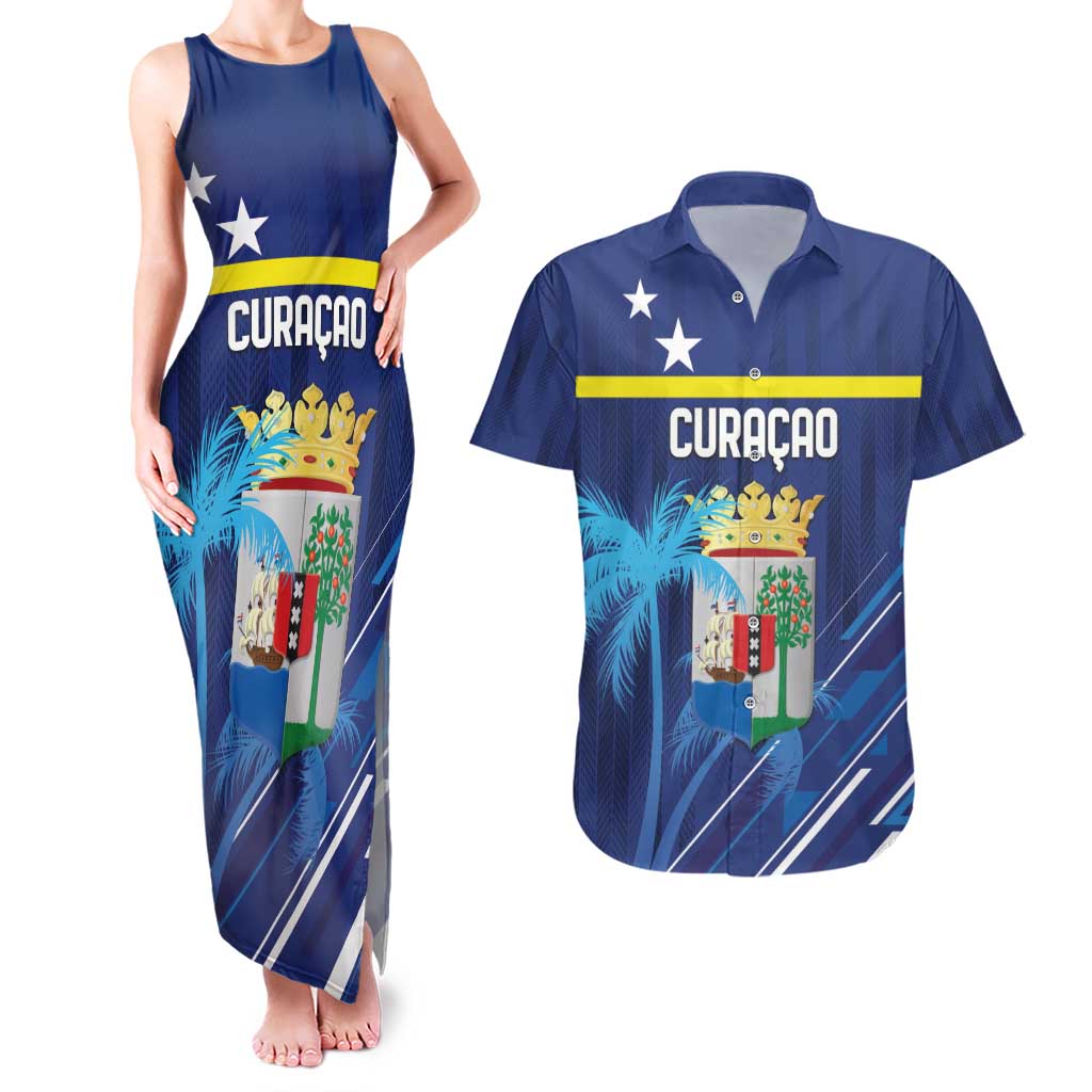Personalized Curacao Flag Day Couples Matching Tank Maxi Dress and Hawaiian Shirt Dia di Bandera