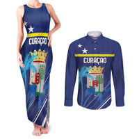 Personalized Curacao Flag Day Couples Matching Tank Maxi Dress and Long Sleeve Button Shirt Dia di Bandera