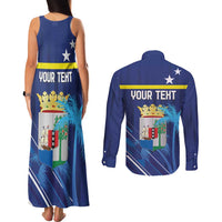 Personalized Curacao Flag Day Couples Matching Tank Maxi Dress and Long Sleeve Button Shirt Dia di Bandera