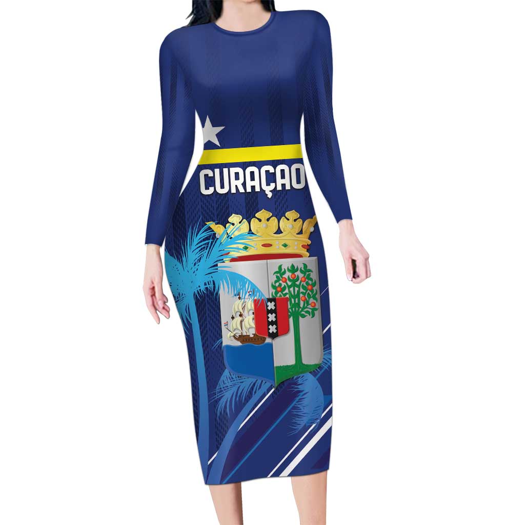 Personalized Curacao Flag Day Family Matching Long Sleeve Bodycon Dress and Hawaiian Shirt Dia di Bandera