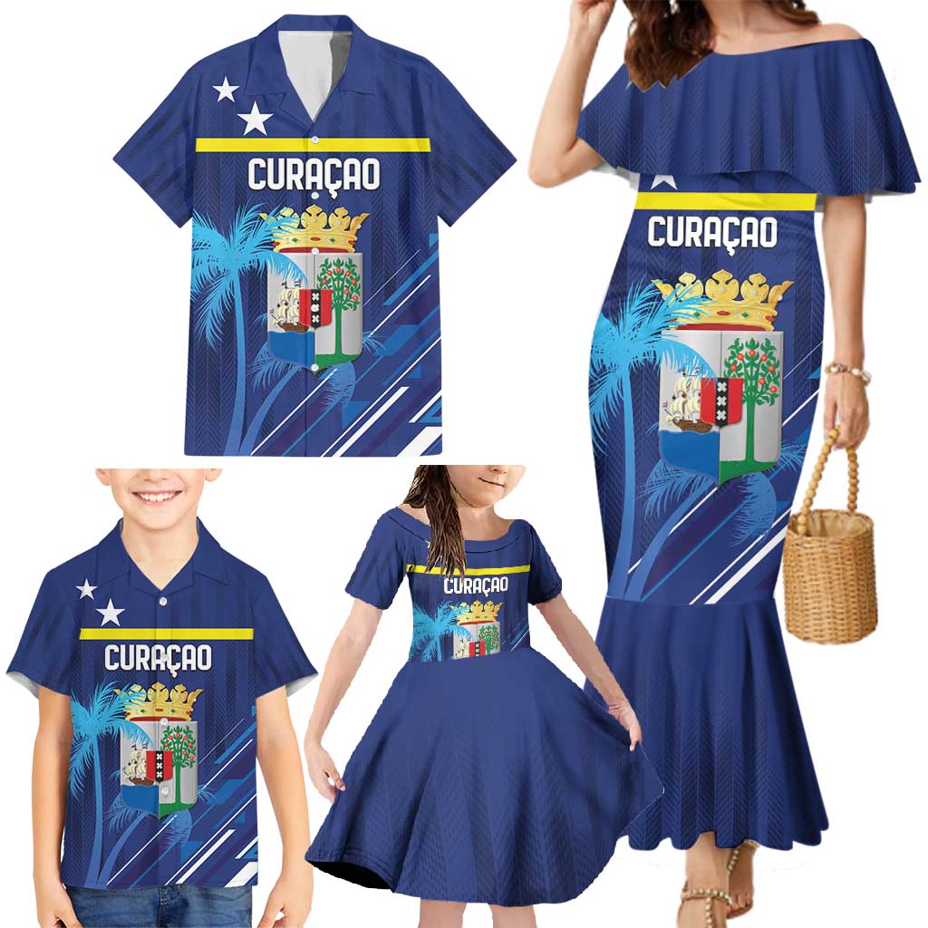 Personalized Curacao Flag Day Family Matching Mermaid Dress and Hawaiian Shirt Dia di Bandera